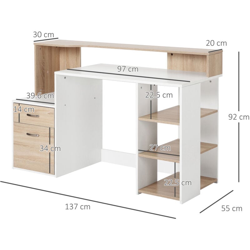 Homcom Wooden Computer Desk Pc Table Modern Home Office Writing Workstation Furniture Printer Shelf Rack W Storage Drawer Shelves Oak And White Homcom Wooden Computer Desk Pc Table, Writing Desk With Drawers And Shelves