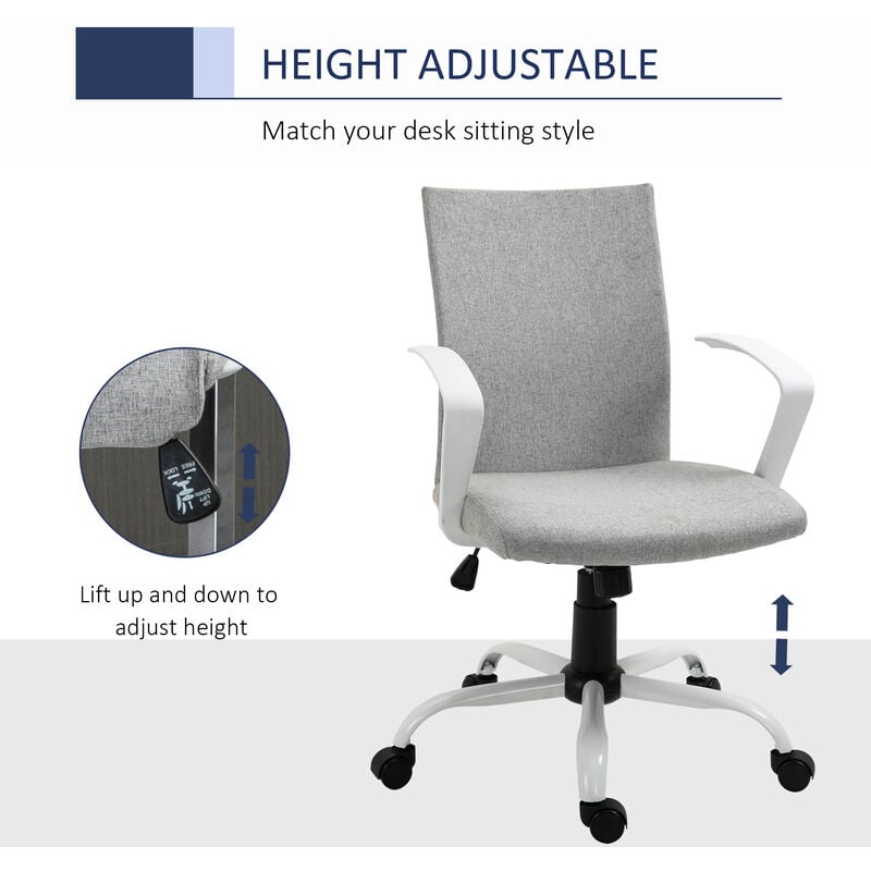 DJ·Wang Grey Modern Desk Comfort Swivel Fabric Home Office Task