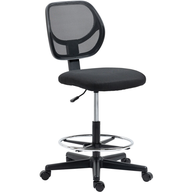 Gymax Swivel Drafting Chair Tall Office Chair w/ Adjustable Backrest - Black