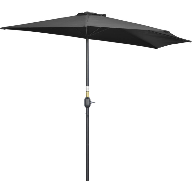Outsunny Half Round Parasol Garden Sun Umbrella Metal w/ Crank Black