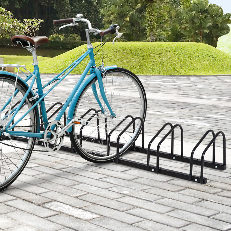 HOMCOM Bike Stand Parking Rack Floor or Wall Mount Bicycle Cycle Storage Locking Stand 6 Racks, Black