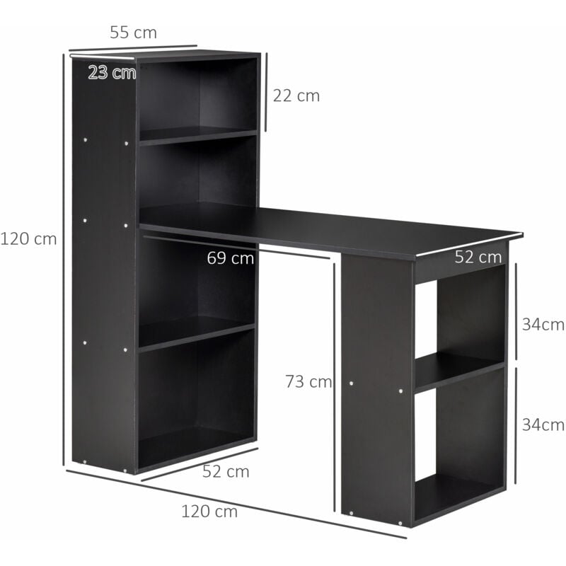 Black desk store bookshelf