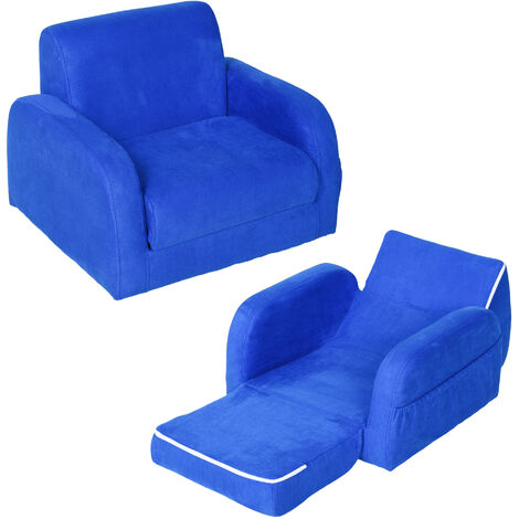HOMCOM 2 In 1 Kids Sofa Chair Bed Folding Couch Flannel Foam for 3-4 years Blue