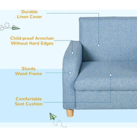 HOMCOM Child Armchair Wood Frame w/ Padding Seat Low-Rise Bedroom Blue