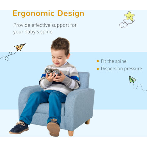 HOMCOM Child Armchair Wood Frame w/ Padding Seat Low-Rise Bedroom Blue