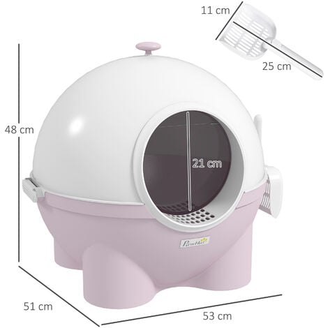 PawHut Large Cat Litter Box w/ Scoop, Front Entrance, 53 x 51 x 48cm Pink