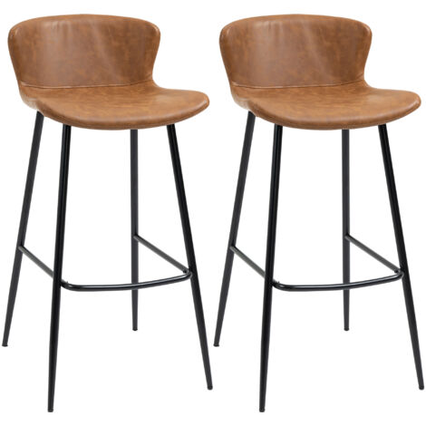 HOMCOM Bar Stools Set of 2, PU Leather Bar Chairs with Back and Steel Legs