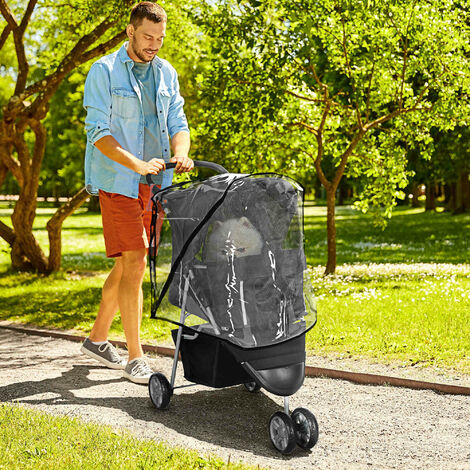 PawHut Pet Travel Stroller with Rain Cover, 3 Wheels Foldable Cat Dog Pushchair