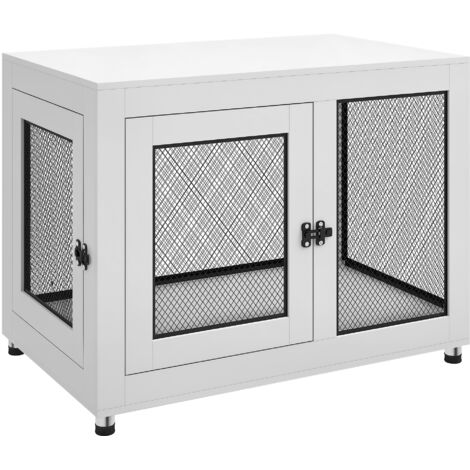 PawHut Dog Crate Furniture End Table Washable Cushion Two Doors Pet Kennel White
