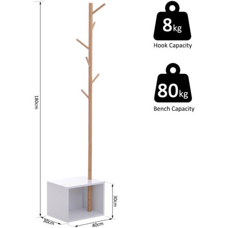 HOMCOM Coat Rack Storage Bench Hallway Tree Hat Hanger Entryway Bedroom Stand