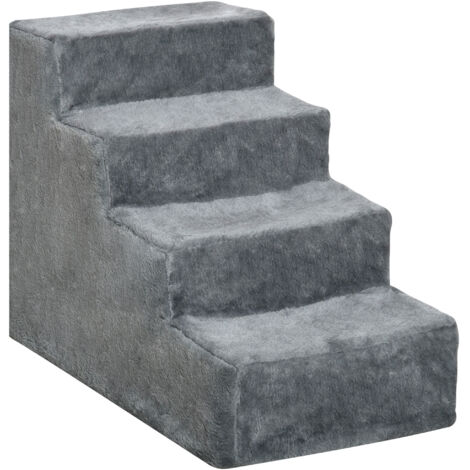 PawHut Dog Steps for Sofa 4 Steps Dog Stairs Pet Stair with Washable Plush Cover Grey
