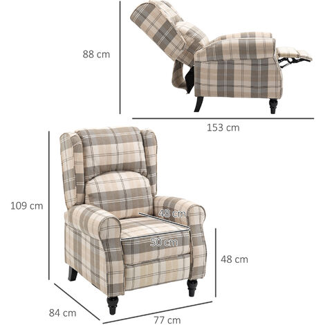 HOMCOM Recliner Chair for Living Room Wingback Chair with Padded Armrest Khaki