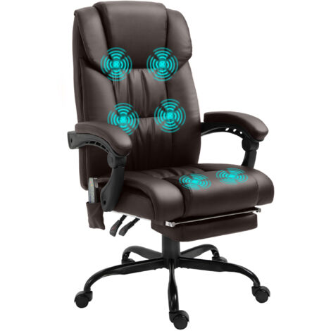 6-Point PU Leather Massage Chair Electric Padded Angle Adjustable Remote Brown (1/5)