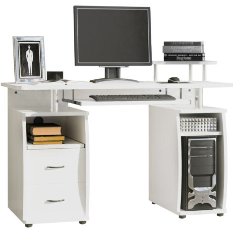 HOMCOM Computer Office Desk Table Workstation w/Keyboard Tray, Drawer, White