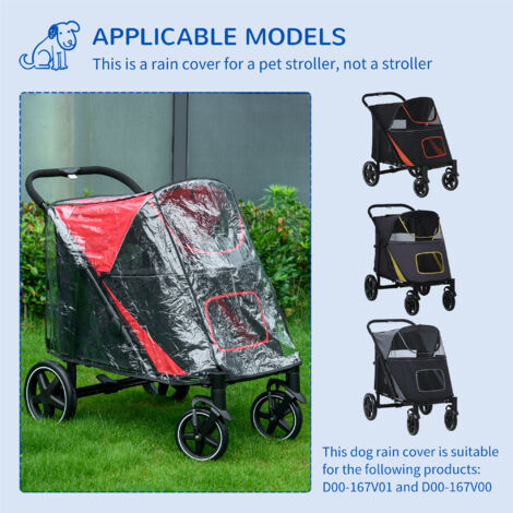 PawHut Dog Stroller Rain Cover, Cover for Dog Pram Buggy for, Large, Medium Dogs