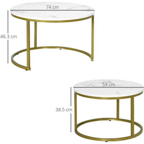 HOMCOM Marble Coffee Table Set of 2, Round Nest of Tables for Living Room