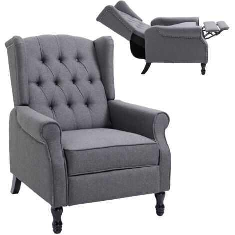 HOMCOM Recliner Armchair for Living Room Fabric Reclining Chair w/ Footrest Light Grey