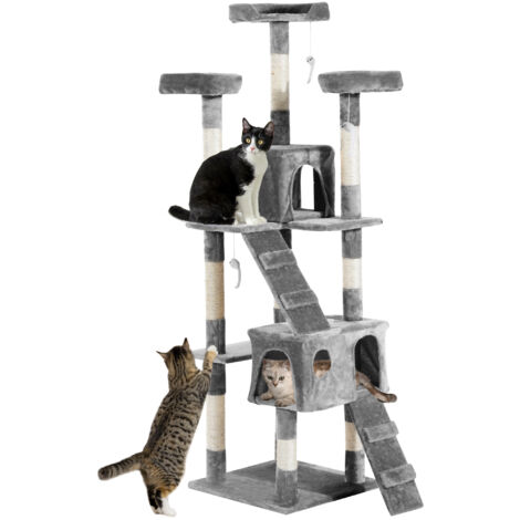 PawHut Cat Tree Scratcher Activity Centre, Condo Scratching Post Toy Bed Grey