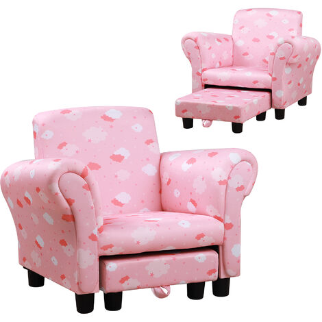HOMCOM Cute Cloud Star Child Armchair Seat Wood Frame w/ Footrest Padding Pink