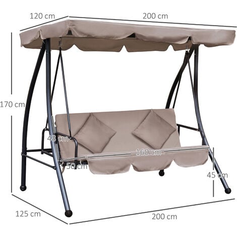 Swing Chair Garden Hammock Convertible Canopy Bed 3 Seater Steel Beige Patio 