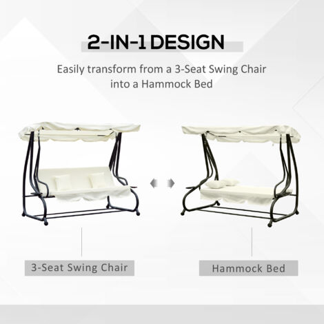 Outsunny 3 Seater Swing Chair for Outdoor w/ Adjustable Canopy Cream White