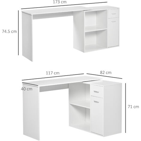 HOMCOM Corner Computer Desk 360° Rotating Dining Table W/ Storage Shelf White