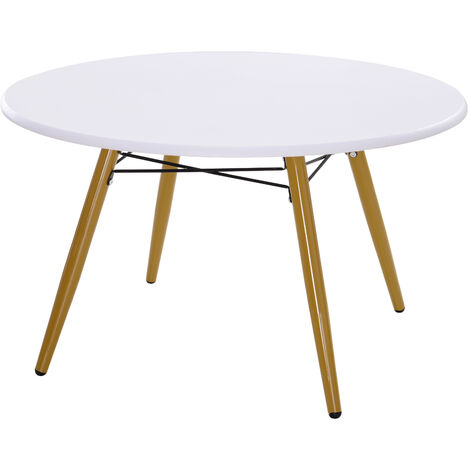 Homcom Modern Scandinavian Round Coffee, White Coffee Table Round With Wooden Legs