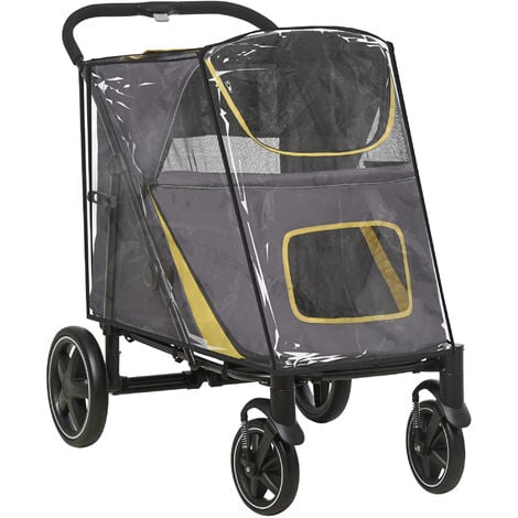 PawHut One-Click Foldable Pet Travel Stroller with Rain Cover for M L Dogs