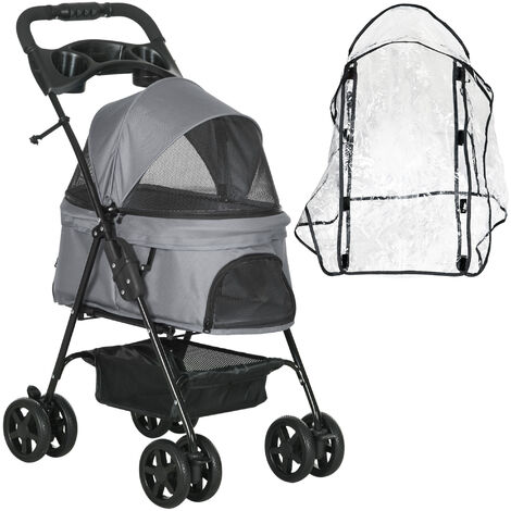 PawHut Dog Stroller with Rain Cover EVA Wheels Brake Basket Adjustable Canopy