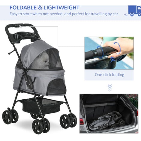 PawHut Dog Stroller with Rain Cover EVA Wheels Brake Basket Adjustable Canopy