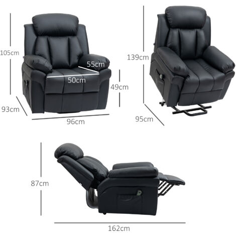 HOMCOM PU Leather Electric Recliner Mobility Lift&Rise Overstuffed Design Black