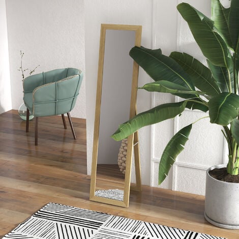 HOMCOM Full Length Mirror, Farmhouse Wall Mirror, Hanging & Freestanding Natural