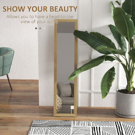 HOMCOM Full Length Mirror, Farmhouse Wall Mirror, Hanging & Freestanding Natural