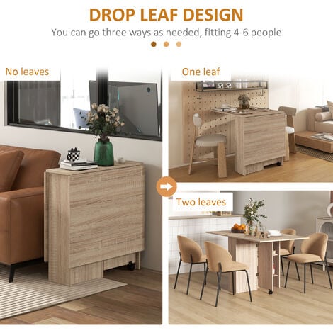 HOMCOM Mobile Drop Leaf Dining Table Folding Desk w/ 2 Wheels Natural