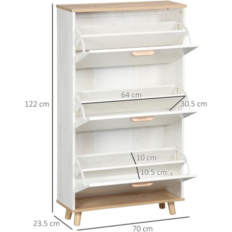 HOMCOM Slim Shoe Storage Cabinet with 3 Drawers and Adjustable Shelves for Hallway Cream