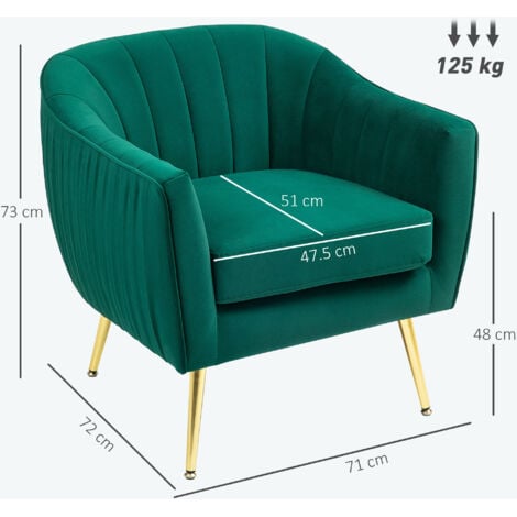 HOMCOM Velvet-Look Shell Shaped Chair with Thick Padded Seat, Green