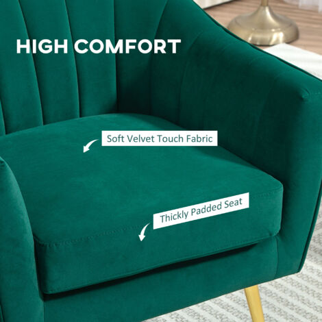 HOMCOM Velvet-Look Shell Shaped Chair with Thick Padded Seat, Green