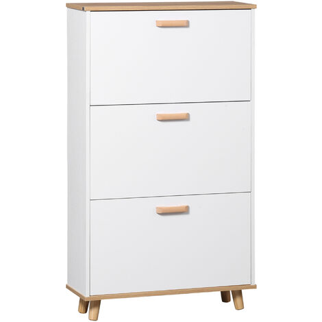 HOMCOM Slim Shoe Storage Cabinet with 3 Drawers and Adjustable Shelves for Hallway White