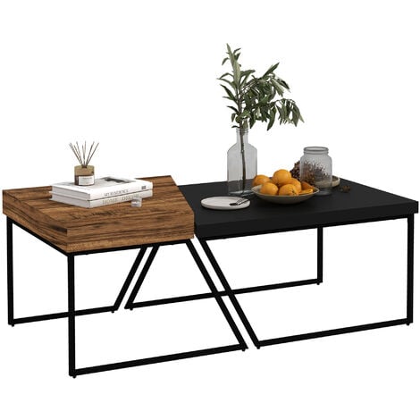 HOMCOM Coffee Table Set of 2, Coffee Tables with Steel Frame for Living Room