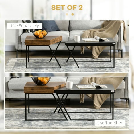HOMCOM Coffee Table Set of 2, Coffee Tables with Steel Frame for Living Room