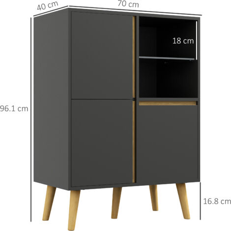 HOMCOM Storage Cabinet Sideboard with Tempered Glass Adjustable Shelves