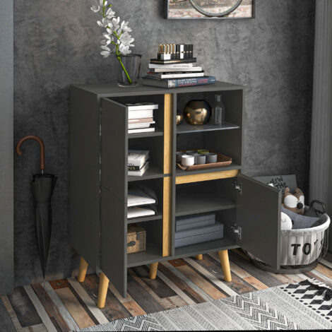 HOMCOM Storage Cabinet Sideboard with Tempered Glass Adjustable Shelves