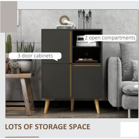HOMCOM Storage Cabinet Sideboard with Tempered Glass Adjustable Shelves