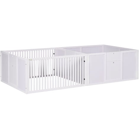 PawHut Wooden Dog Pen Pet Playpen 7 Panels Puppy Pen for Indoors - White