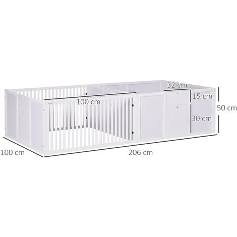 PawHut Wooden Dog Pen Pet Playpen 7 Panels Puppy Pen for Indoors - White