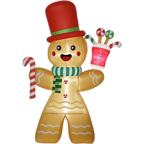 HOMCOM 7.5ft Christmas Inflatables Gingerbread Man with Candy Cane LED Lights