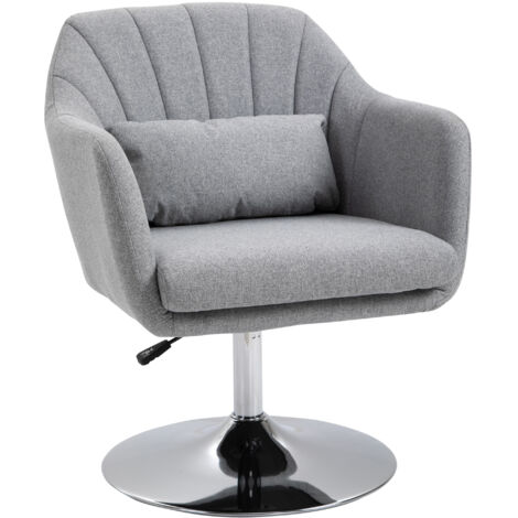 HOMCOM Stylish Retro Linen Swivel Tub Chair Steel Frame Cushion Seat Light Grey