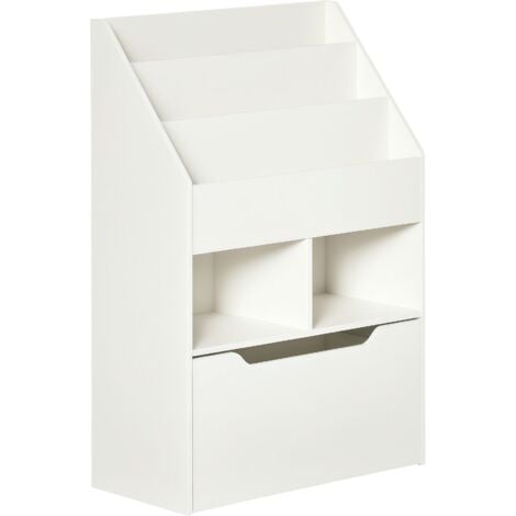 HOMCOM Kids Bookshelf Bookcase with Storage Drawer with Wheels Toy Organiser White