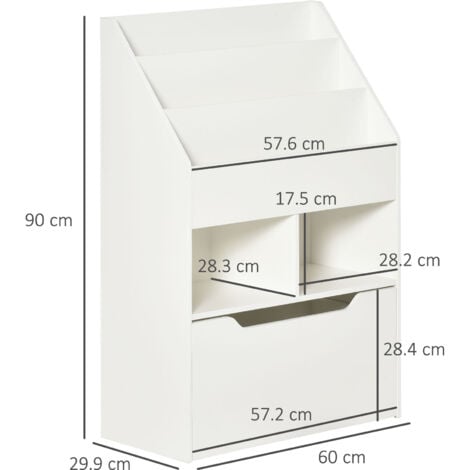 HOMCOM Kids Bookshelf Bookcase with Storage Drawer with Wheels Toy Organiser White