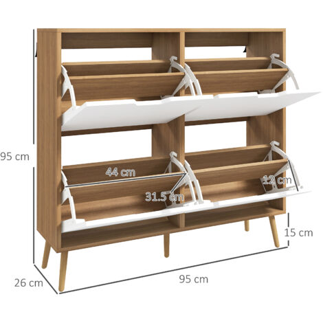 HOMCOM Shoe Storage Cabinet with 4 Flip Drawers for 16 Pairs of Shoes Natural